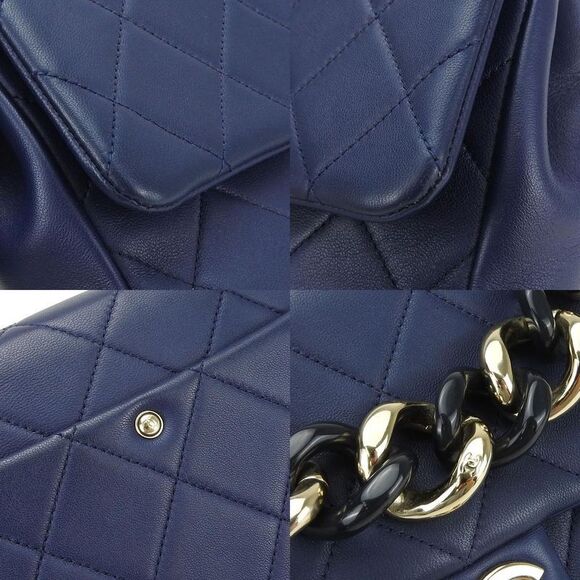 Chanel Shoulder Bag Matelasse Lambskin Navy Gold Hardware 2WAY Hand No 29 - Picture 5 of 9